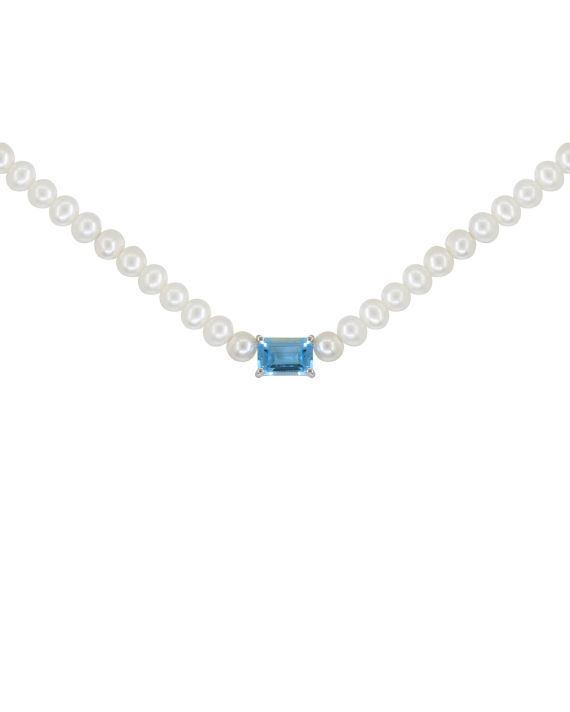 Perla gem choker Swiss Blue 14K white gold necklace image number 1