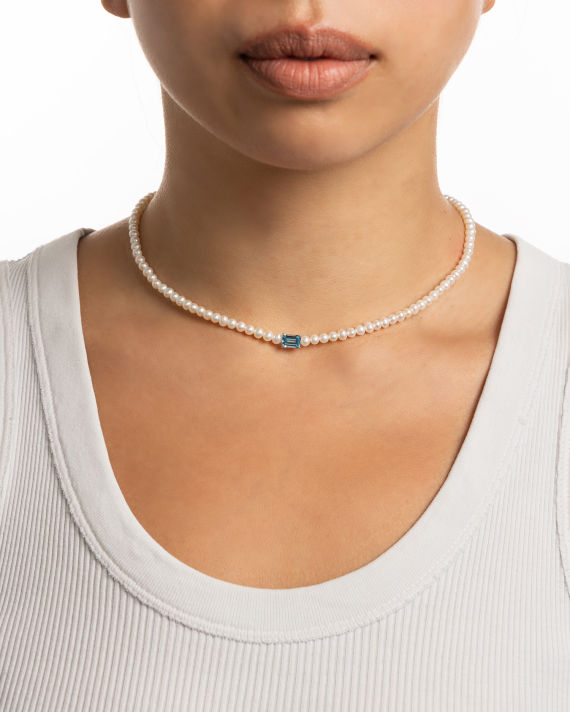 Perla gem choker Swiss Blue 14K white gold necklace image number 3