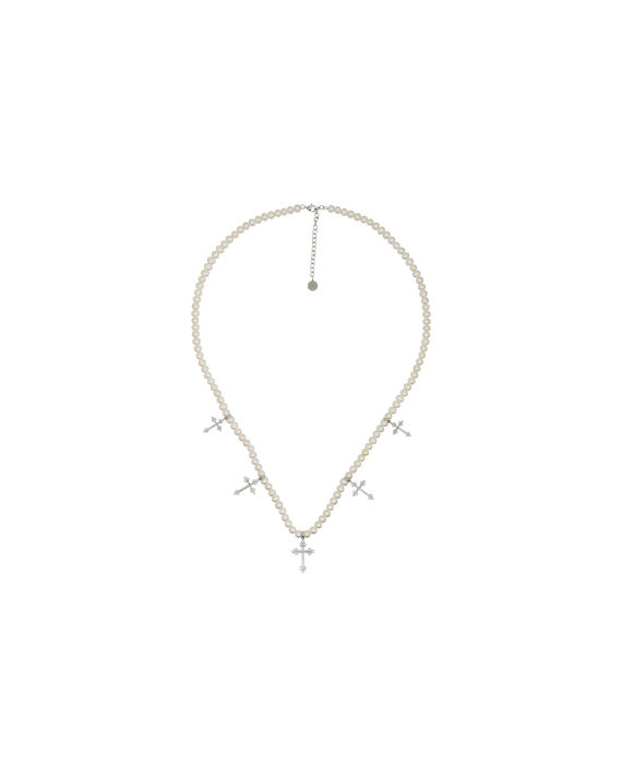 Pearl fifth crosse 14k white gold necklace image number 0