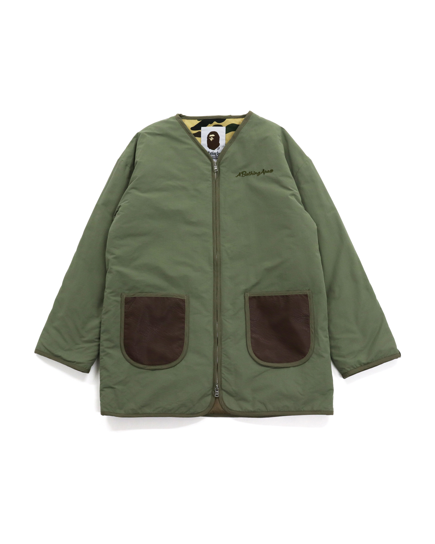 Shop Sta Leather Patch No Collar Jacket Online | BAPE