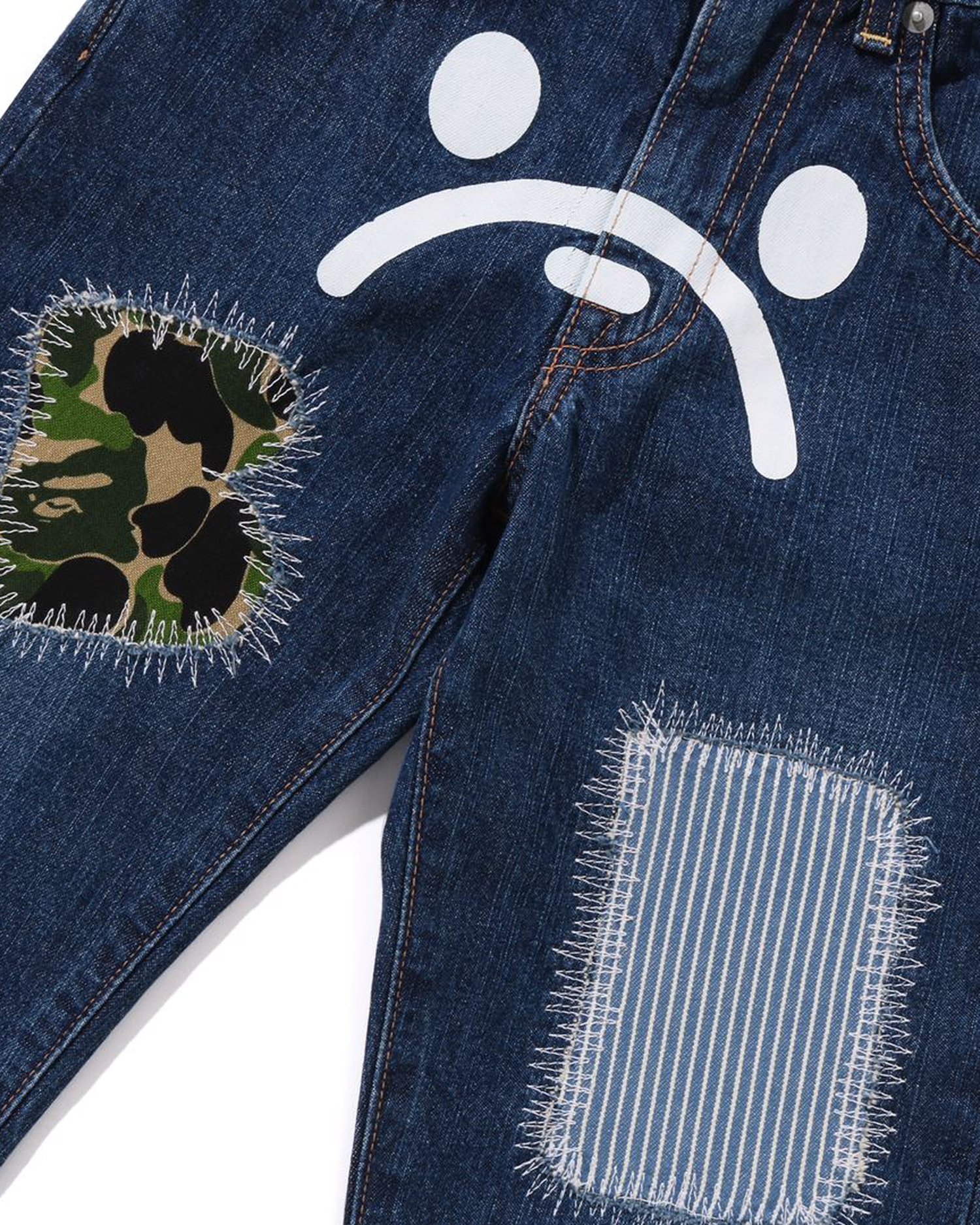 A BATHING APE® Kids Baby Milo ABC Camo Patch Damaged Denim Pants | ITeSHOP