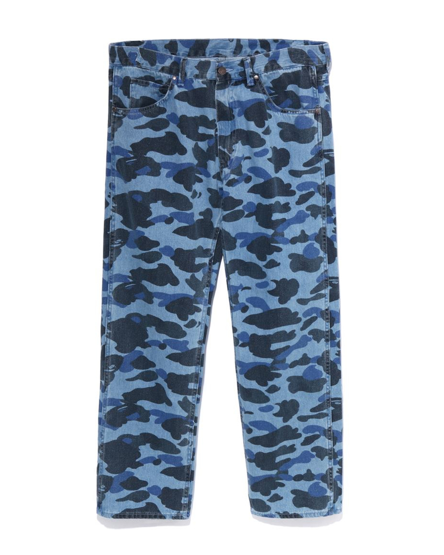Shop Color Camo Over Print Denim Pants Online | BAPE