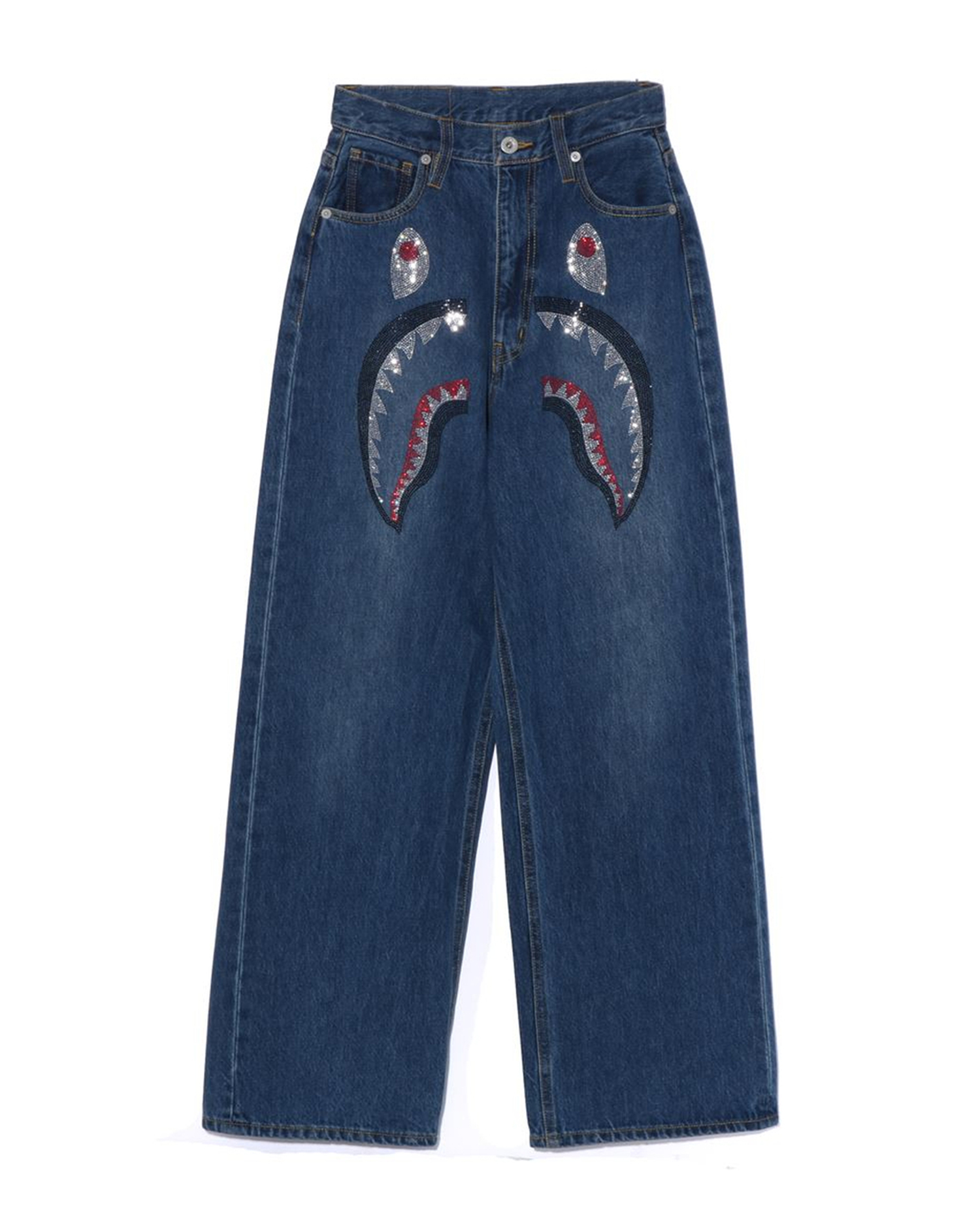 Shop Crystal Stone Shark High Waist Denim Jeans Online | BAPE