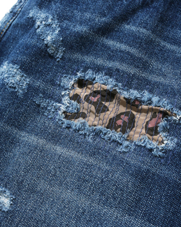 Leopard Damaged Tapered jeans