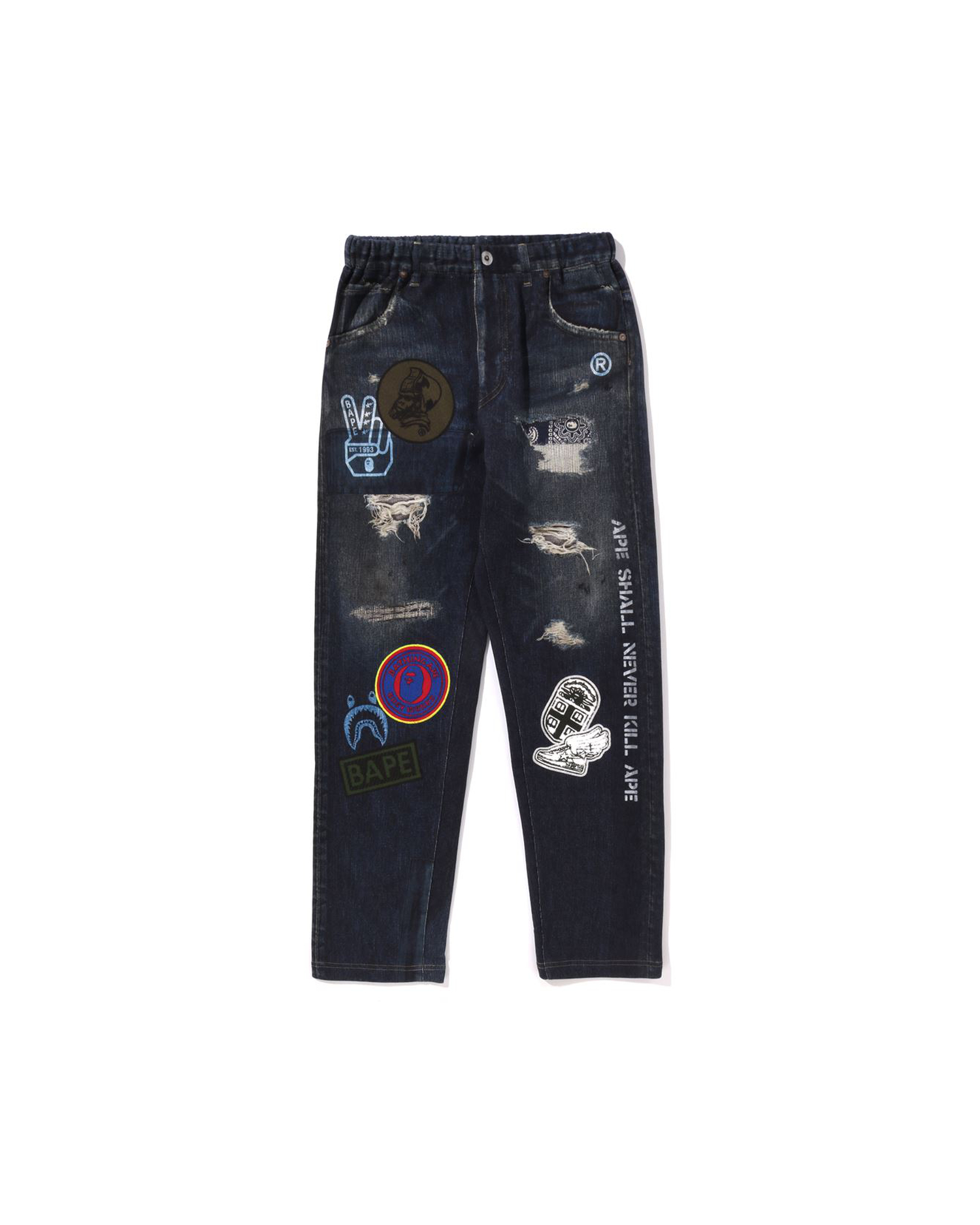 Shop BAPE Emblem Denim Print Sweat Pants Jr Online | BAPE