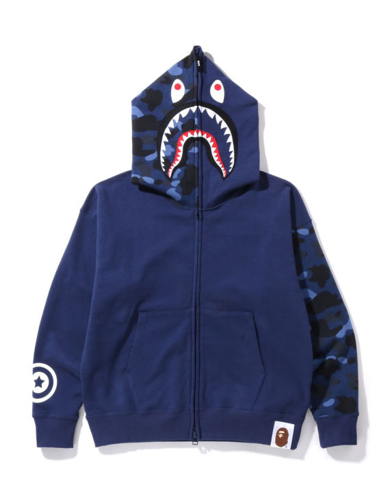 Color Camo Giant Shark Loose Fit Full Zip Hoodie image number 0