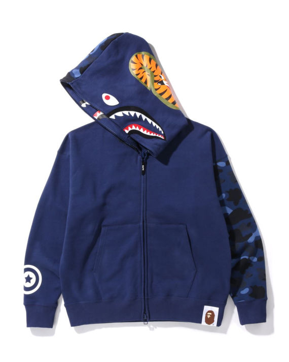 Color Camo Giant Shark Loose Fit Full Zip Hoodie image number 2