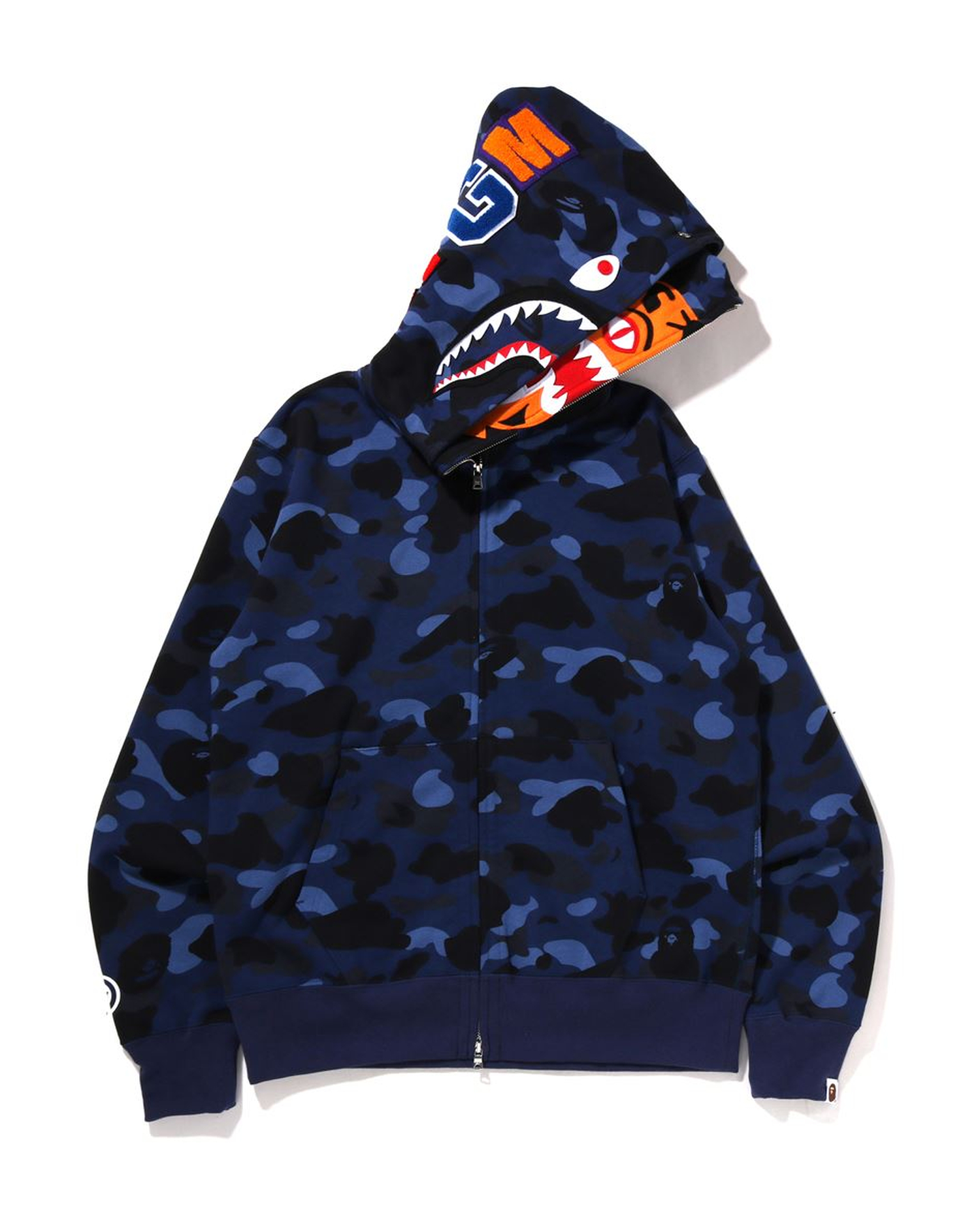 Shop Color Camo Tiger Shark Wide Full Zip Double Hoodie Online | BAPE