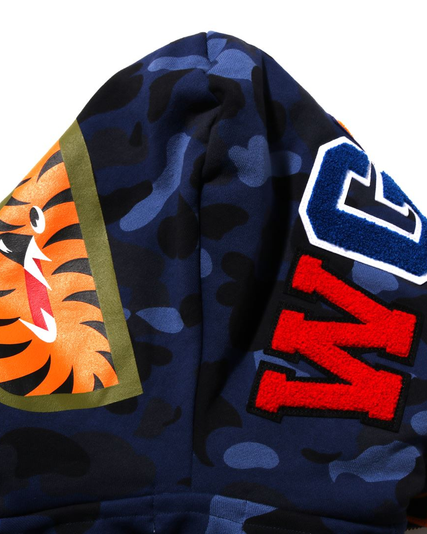 Shop Color Camo Tiger Shark Wide Full Zip Double Hoodie Online | BAPE