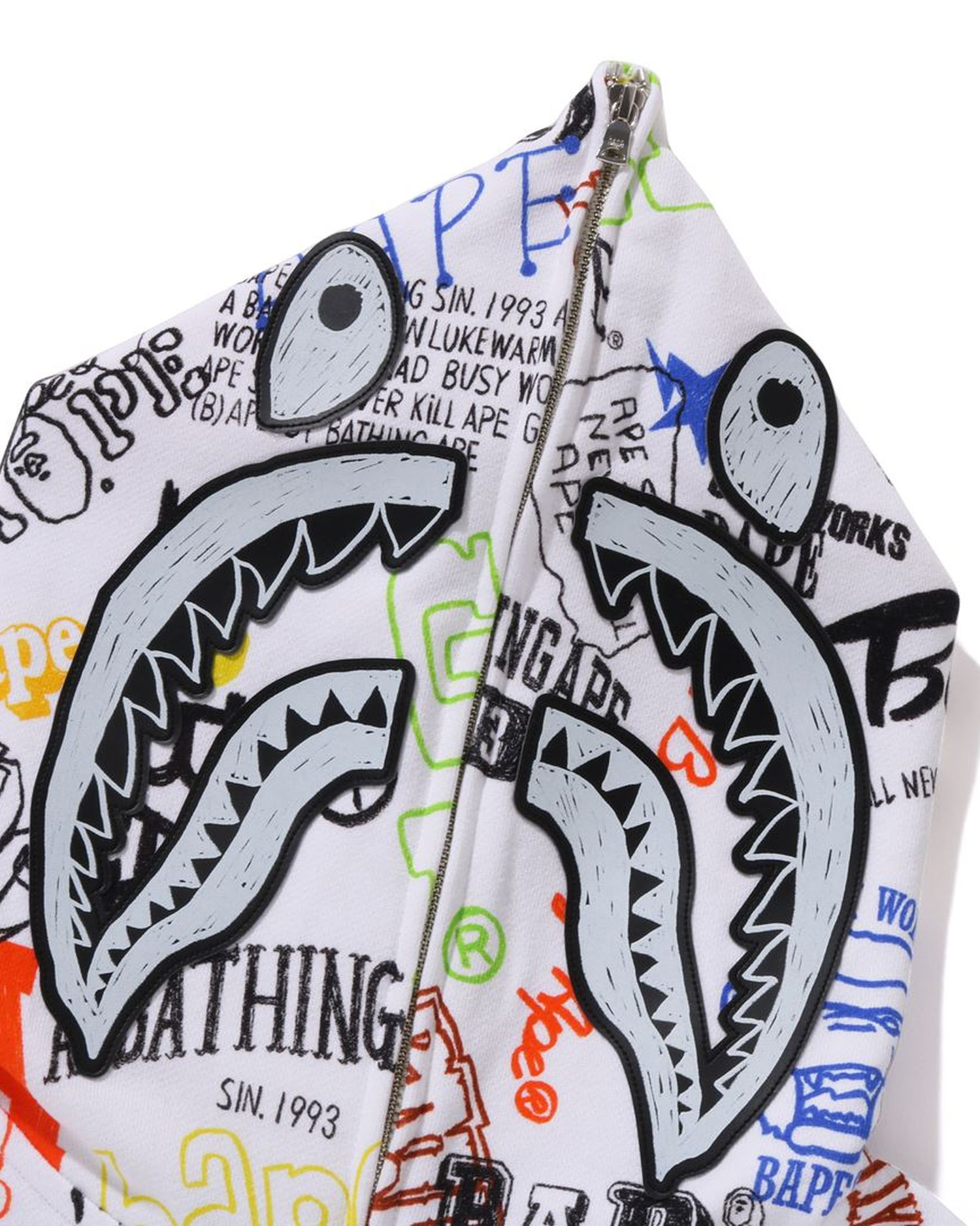 Shop Hand Draw Pattern Shark Zip Hoodie Online | BAPE