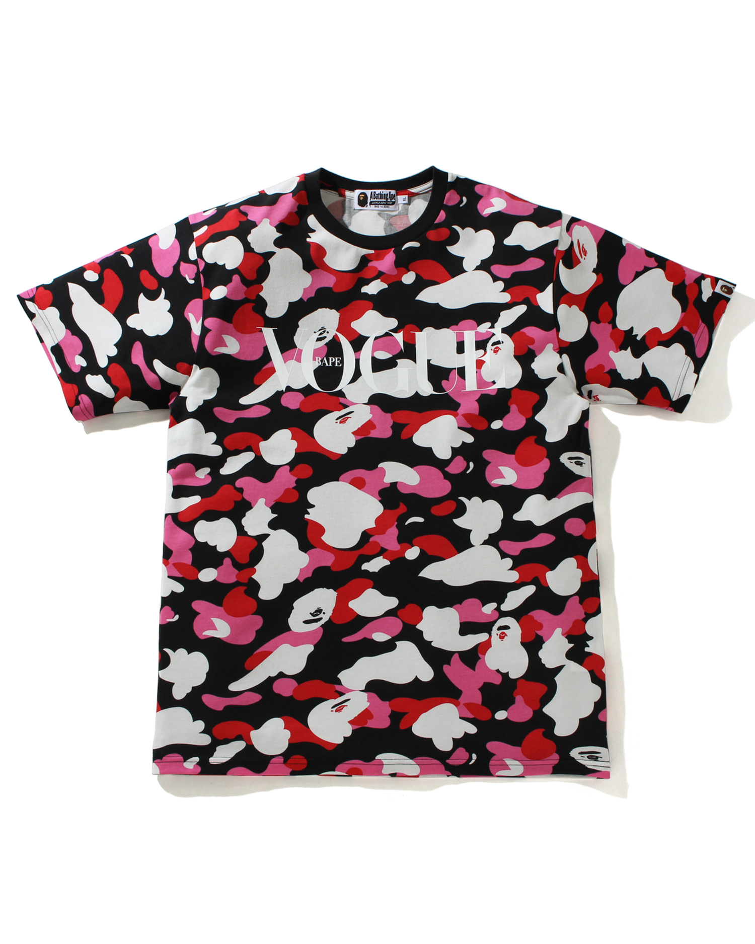 white and pink bape shirt