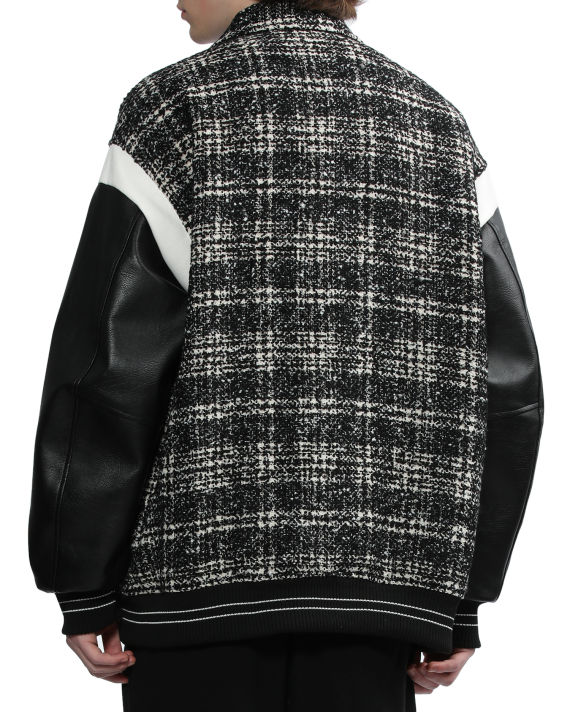 Faux leather panelled tweed bomber jacket image number 3