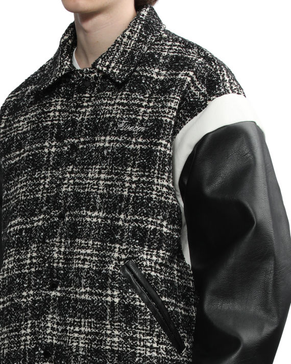 Faux leather panelled tweed bomber jacket image number 4