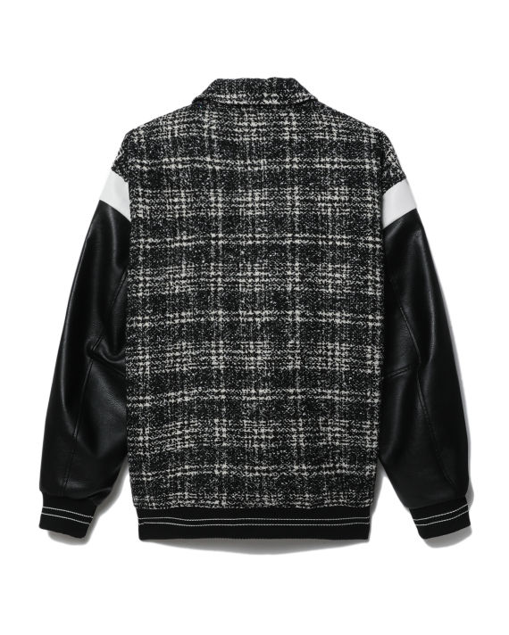 Faux leather panelled tweed bomber jacket image number 5