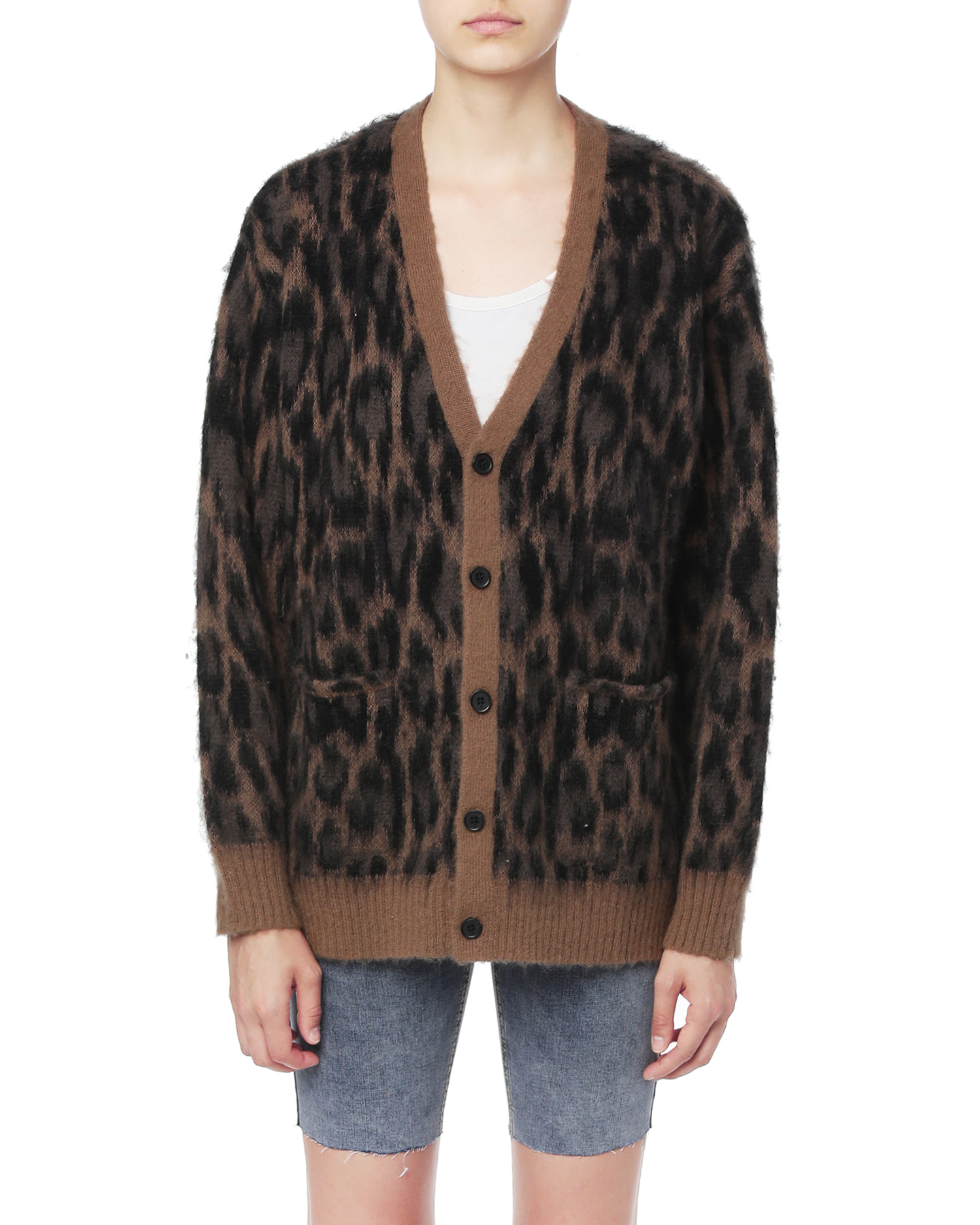 トップス LEOPARD HEAVY MOHAIR CARDIGAN OPICLOTH Leopard Mohair V-Neck Cardigan