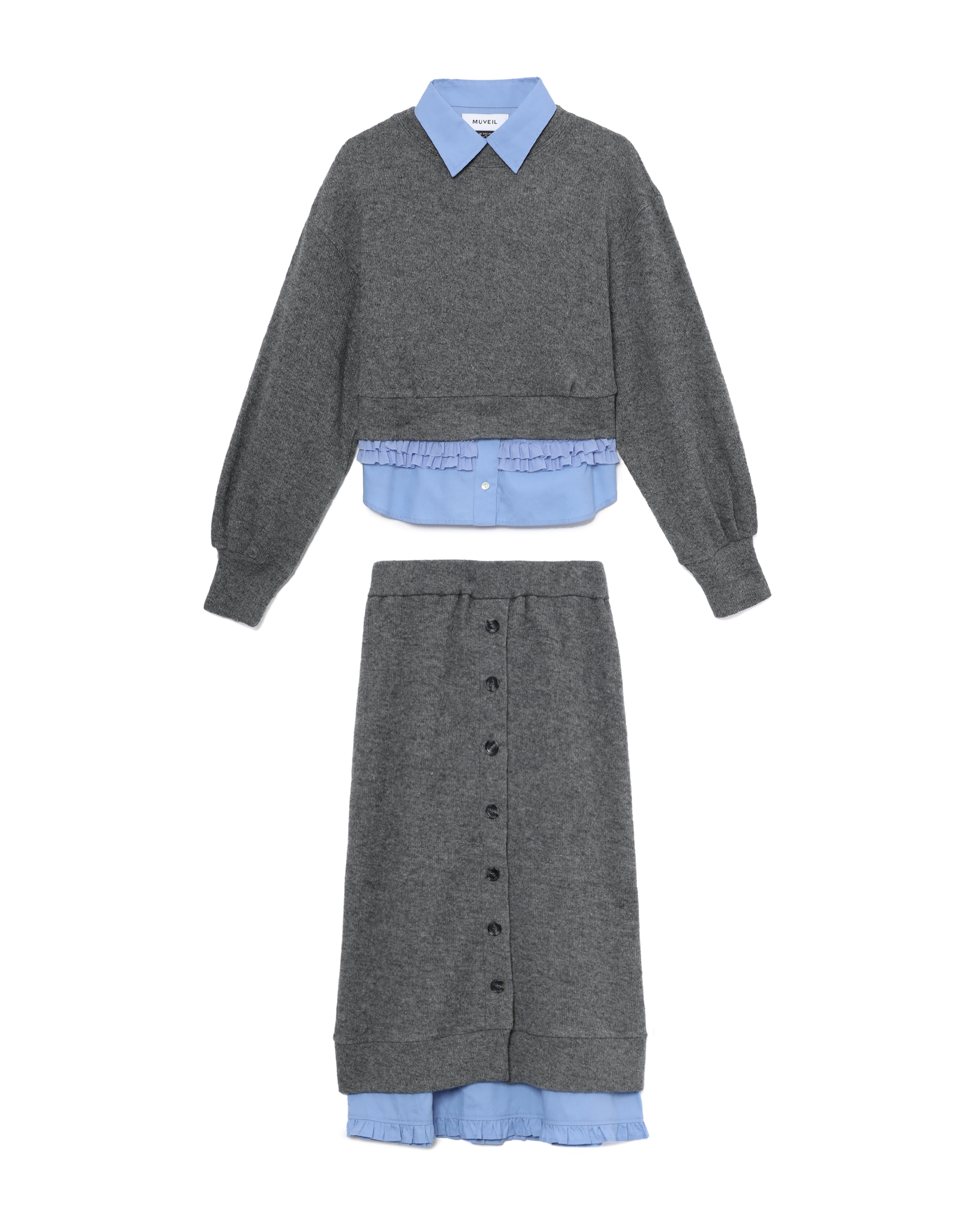 MUVEIL Layered knit blouse and skirt set| ITeSHOP