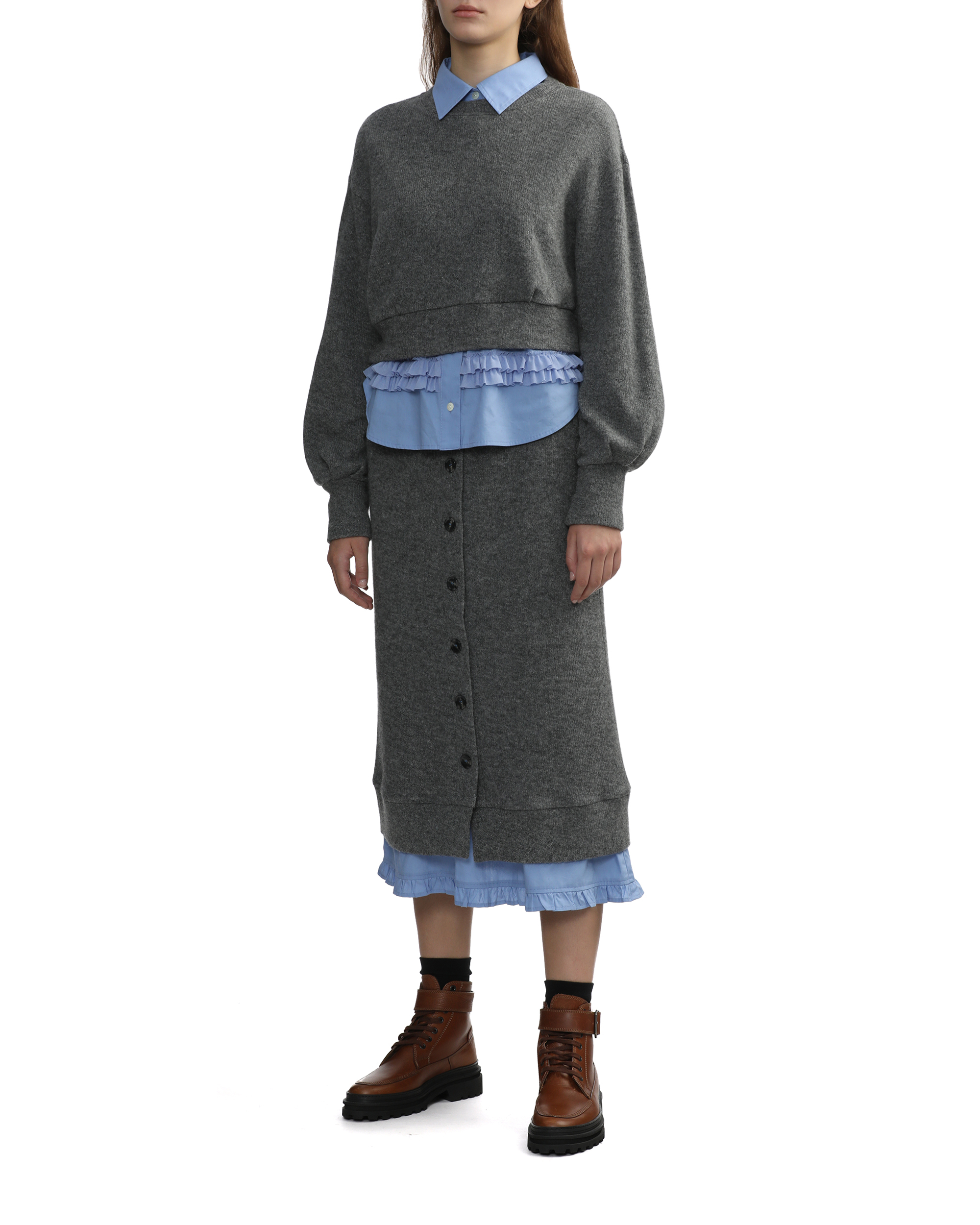 MUVEIL Layered knit blouse and skirt set| ITeSHOP