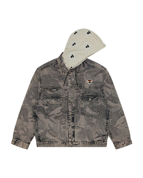 Moonface panelled hooded denim jacket image number 0