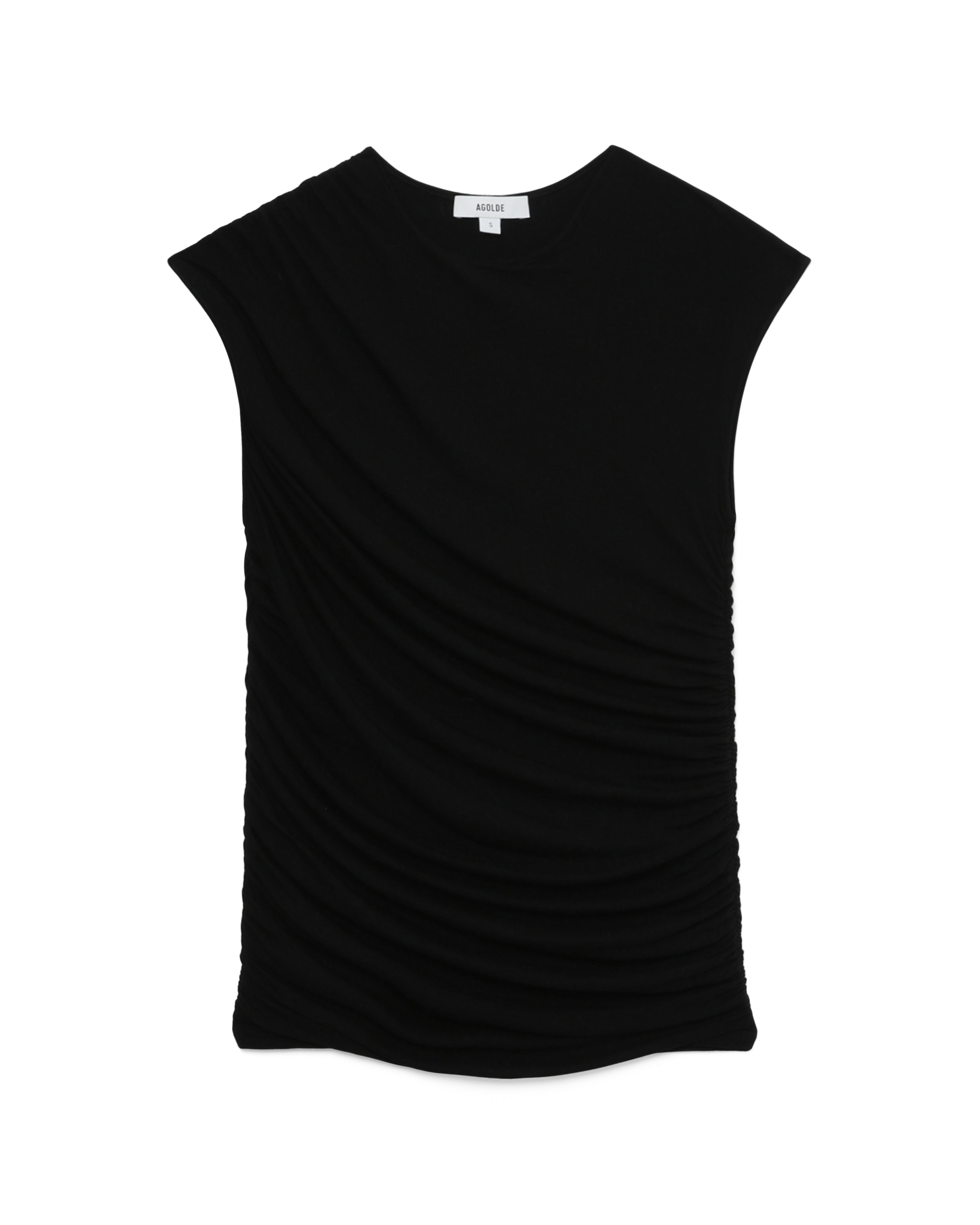 Front of plain black t-shirt.