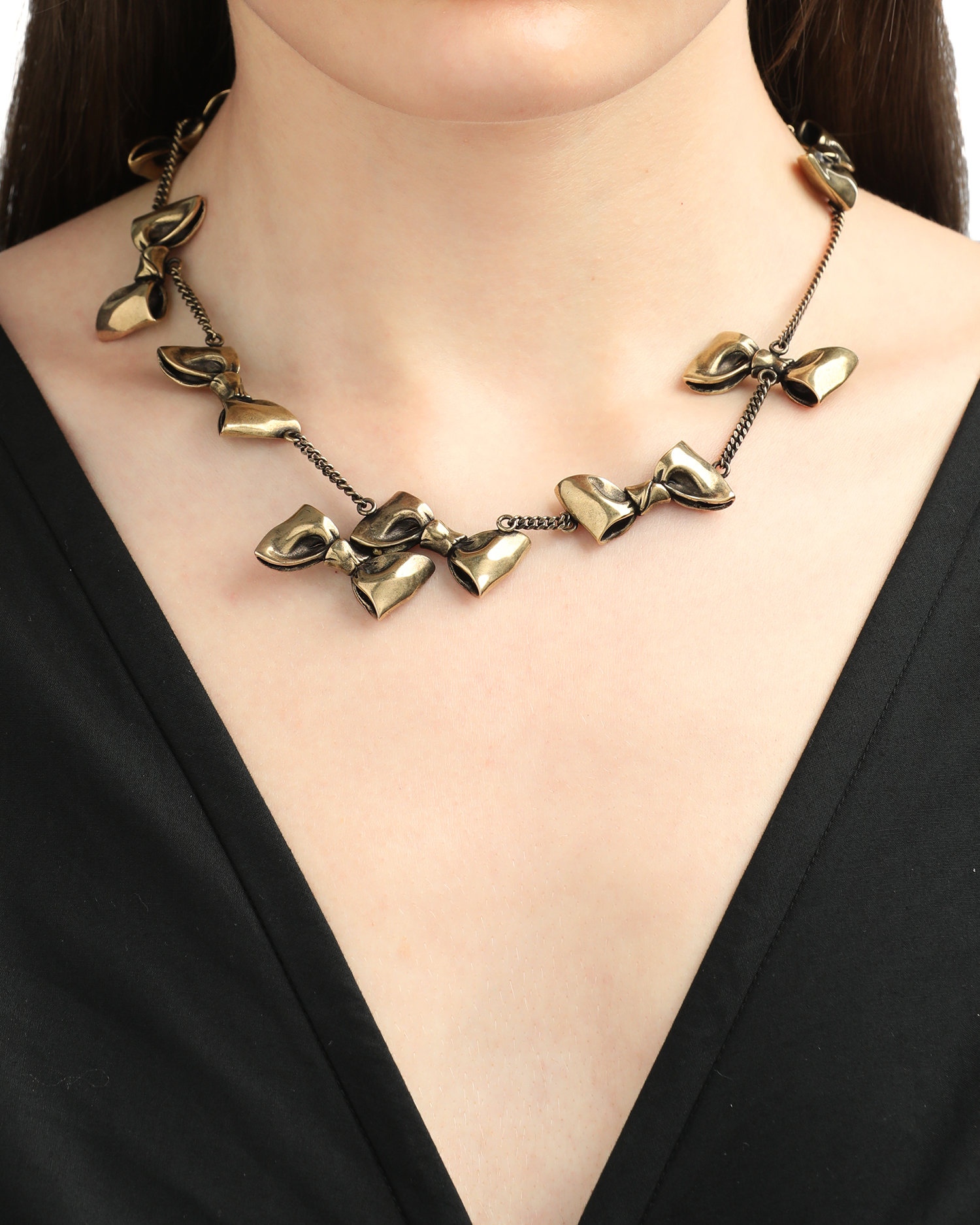 アクセサリー Acne Studios multi bow necklace Acne Studios Multi Bow Necklace In Antique Silver | ModeSens