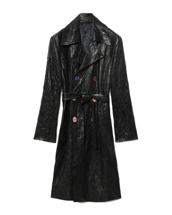Double-breasted crease leather trench coat image number 0