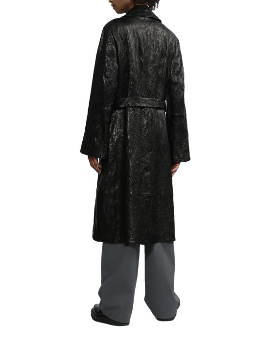 Double-breasted crease leather trench coat image number 3