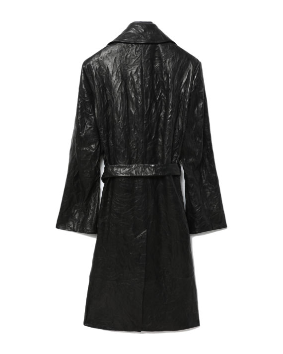 Double-breasted crease leather trench coat image number 5
