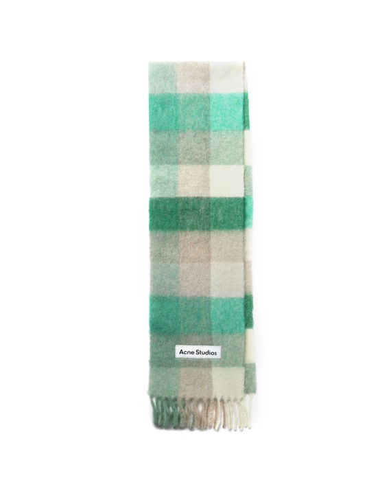 Checked wool fringe scarf image number 0