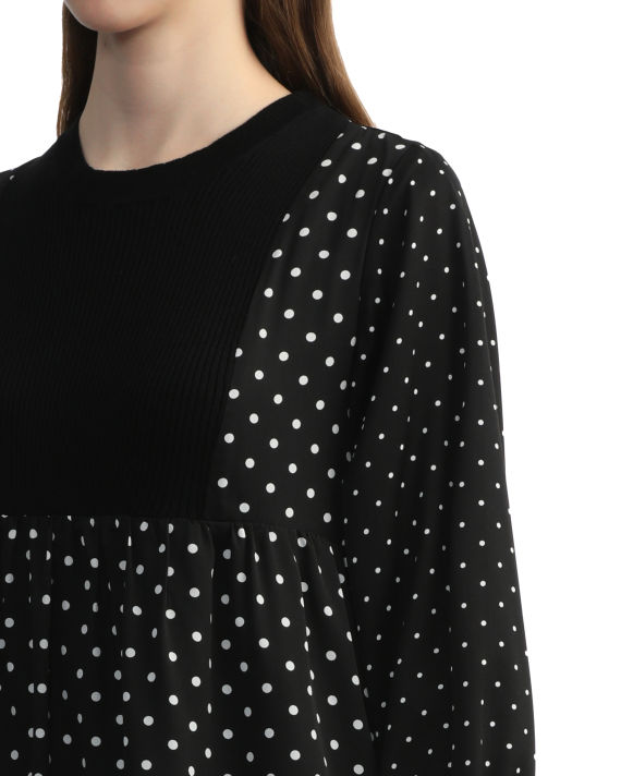 AS KNOW AS Rib-panelled dotted long-sleeve dress | ITeSHOP