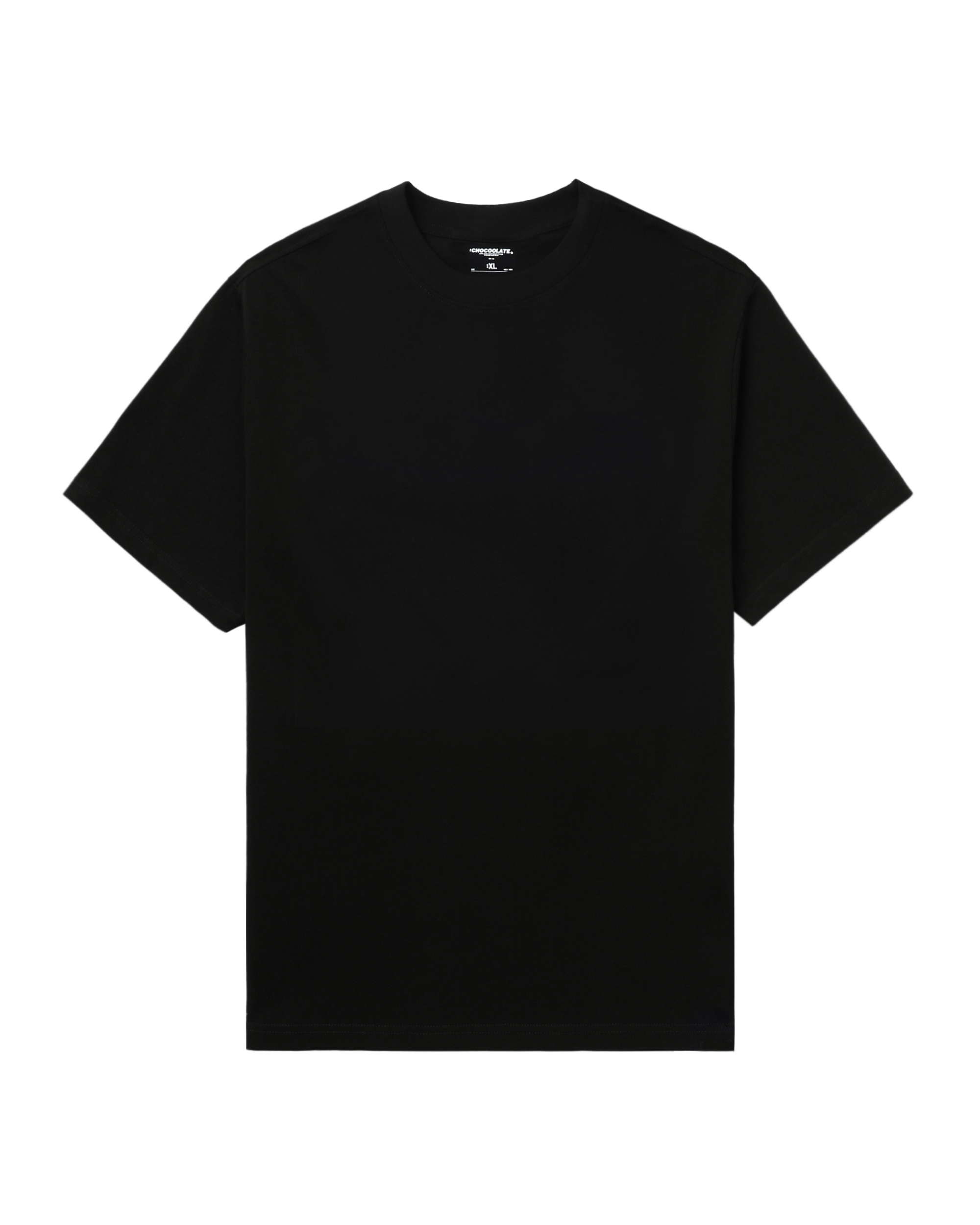 Front of plain black t-shirt.