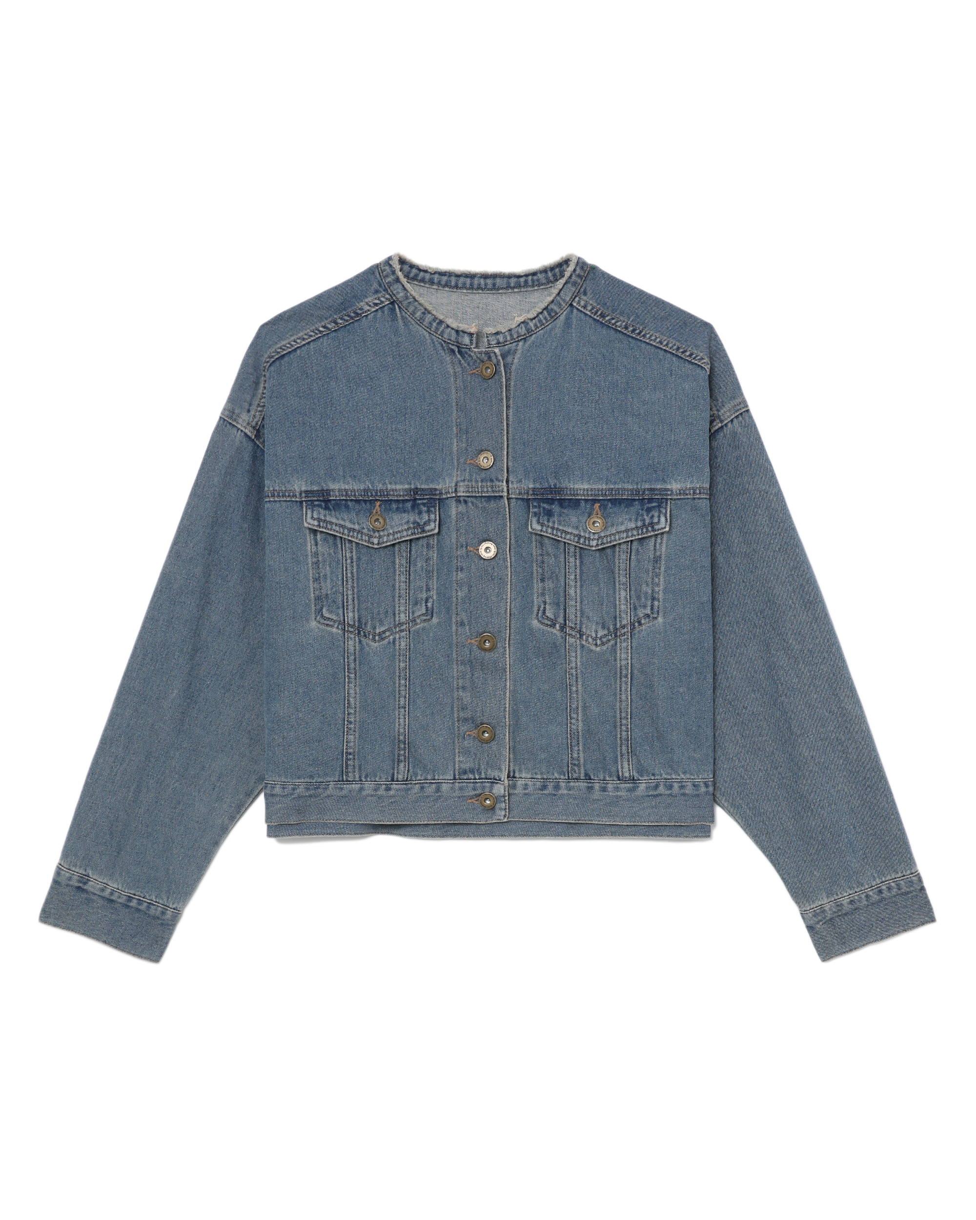 Maison Margiela Collarless Denim Jacket In Ice | ModeSens