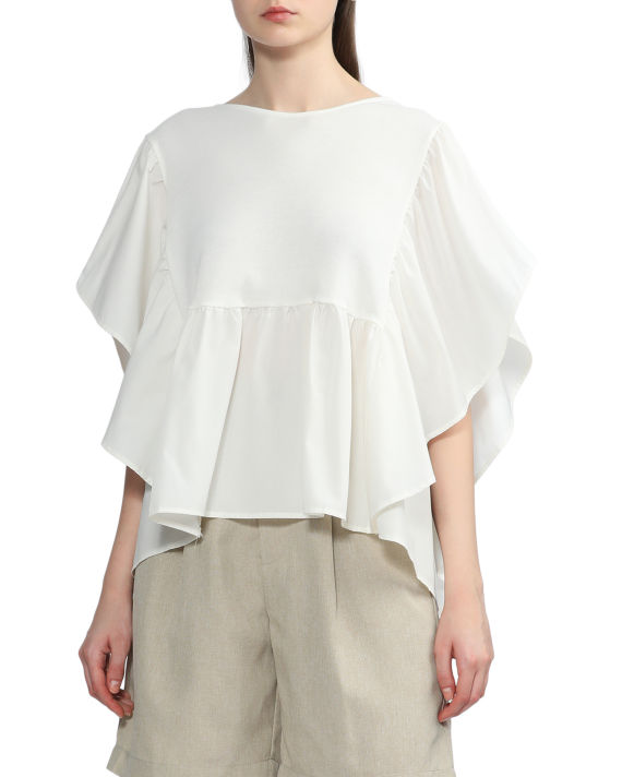 Panelled gathered short sleeve blouse image number 2