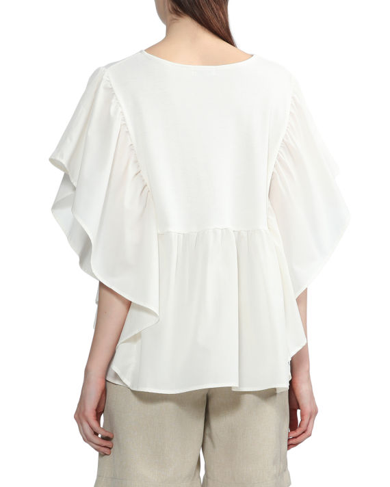 Panelled gathered short sleeve blouse image number 3