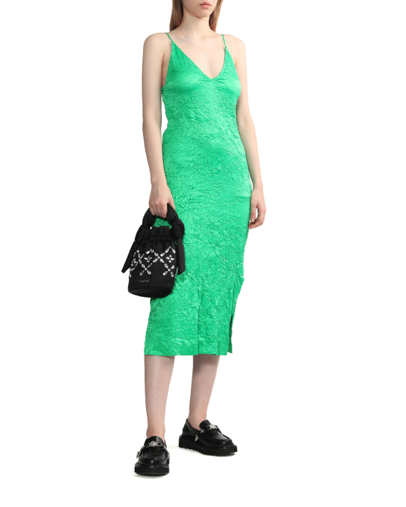 GANNI Crinkled satin slip dress