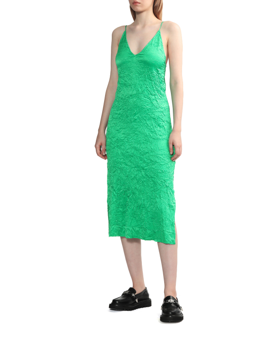 GANNI Crinkled satin slip dress