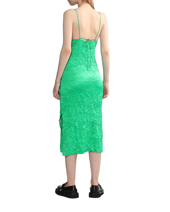 GANNI Crinkled satin slip dress