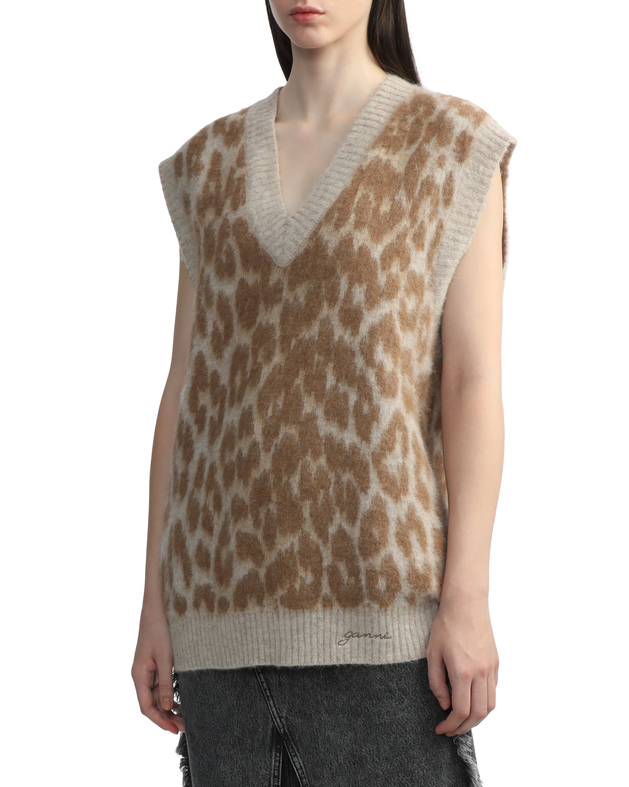 Leopard jacquard oversized vest