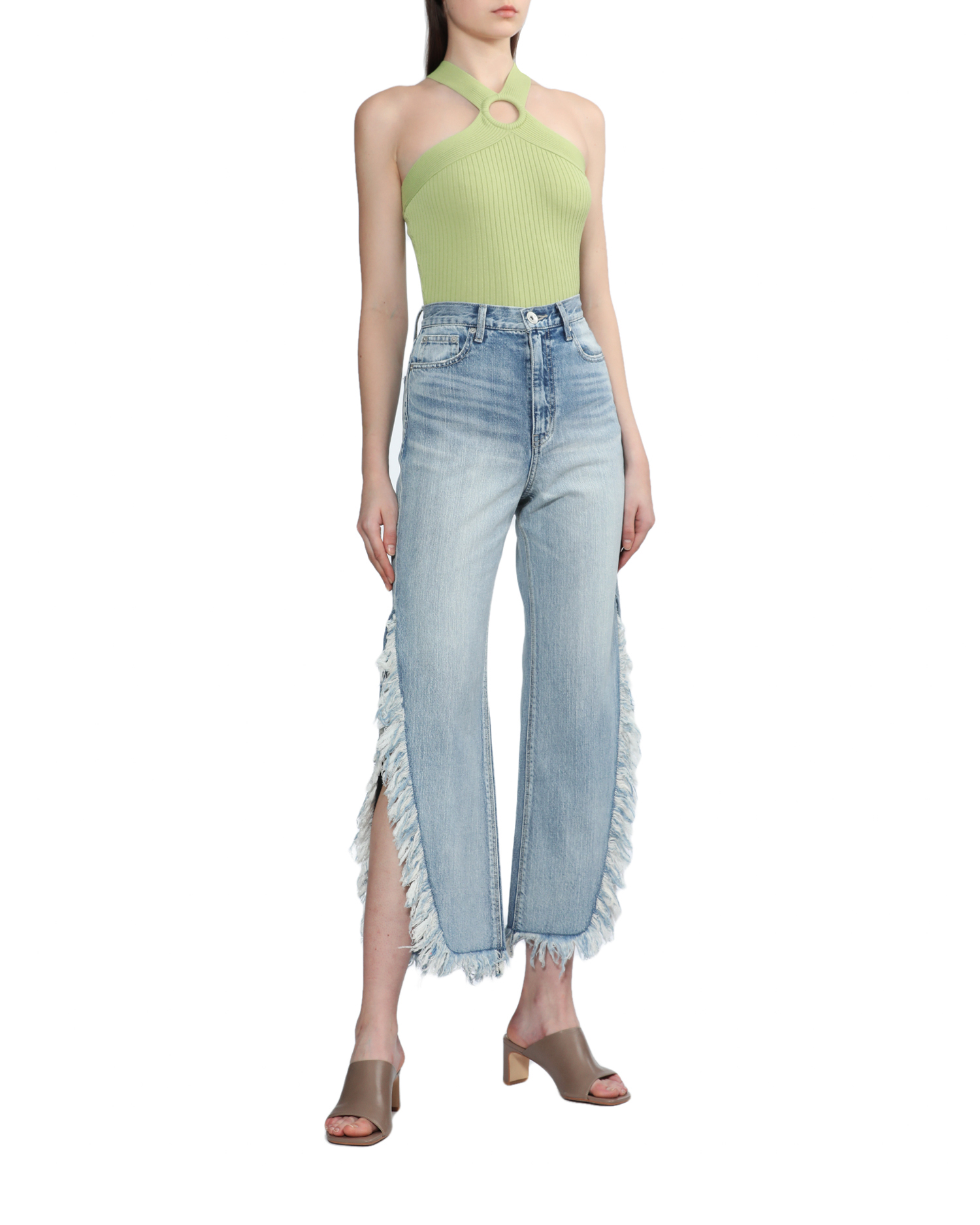 GYDA Side slit fringe denim jeans | ITeSHOP