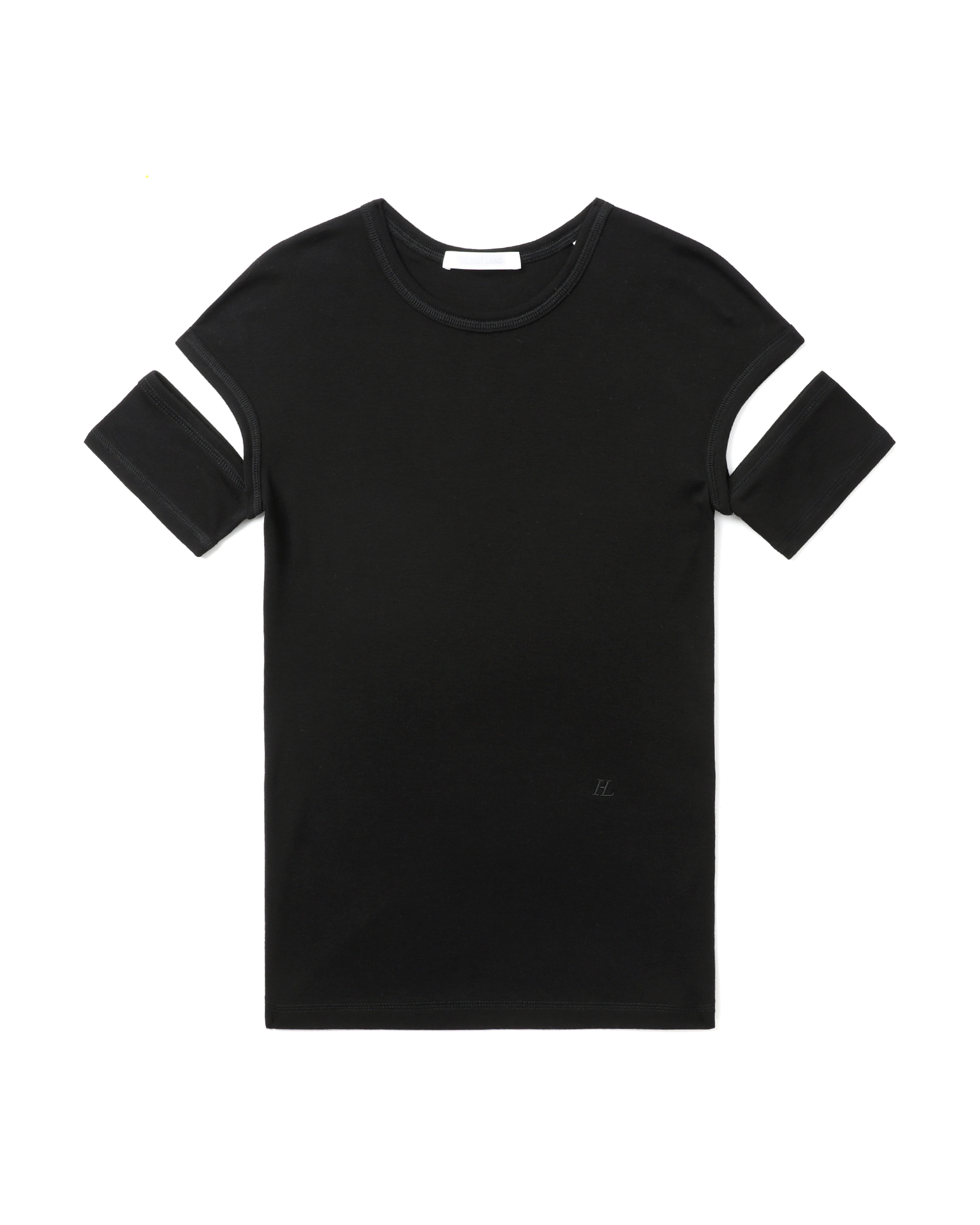 Front of plain black t-shirt.