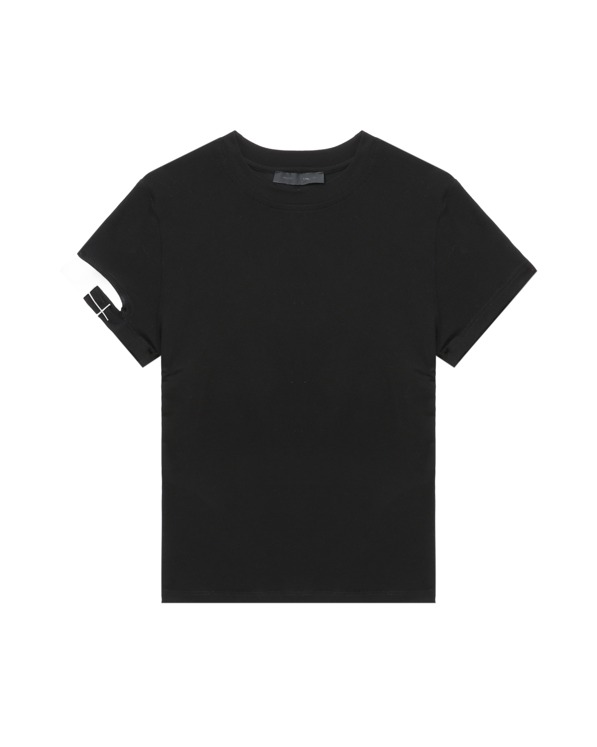 Front of plain black t-shirt.