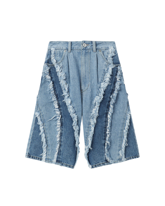 SJYP Panelled two-tone denim shorts
