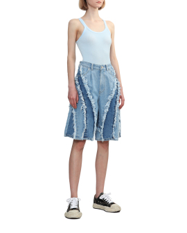 Panelled two-tone denim shorts