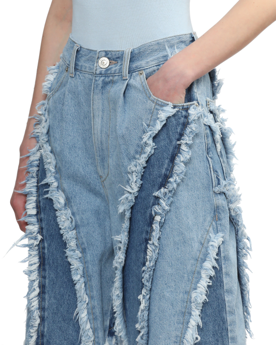 SJYP Panelled two-tone denim shorts
