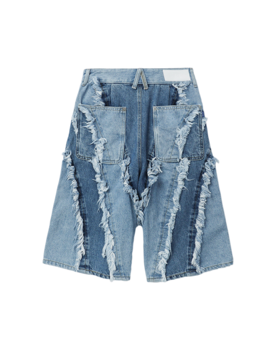 SJYP Panelled two-tone denim shorts
