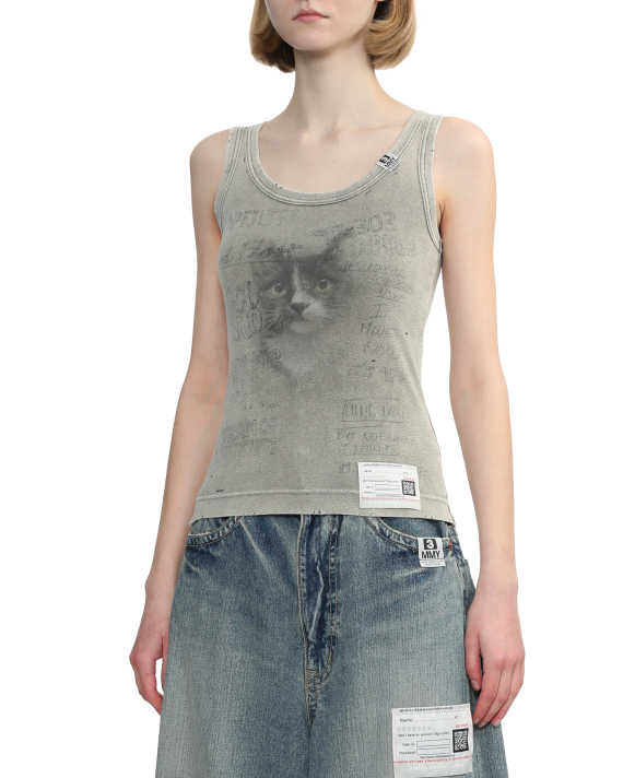 Maison MIHARA YASUHIRO Cat print bleached tank top