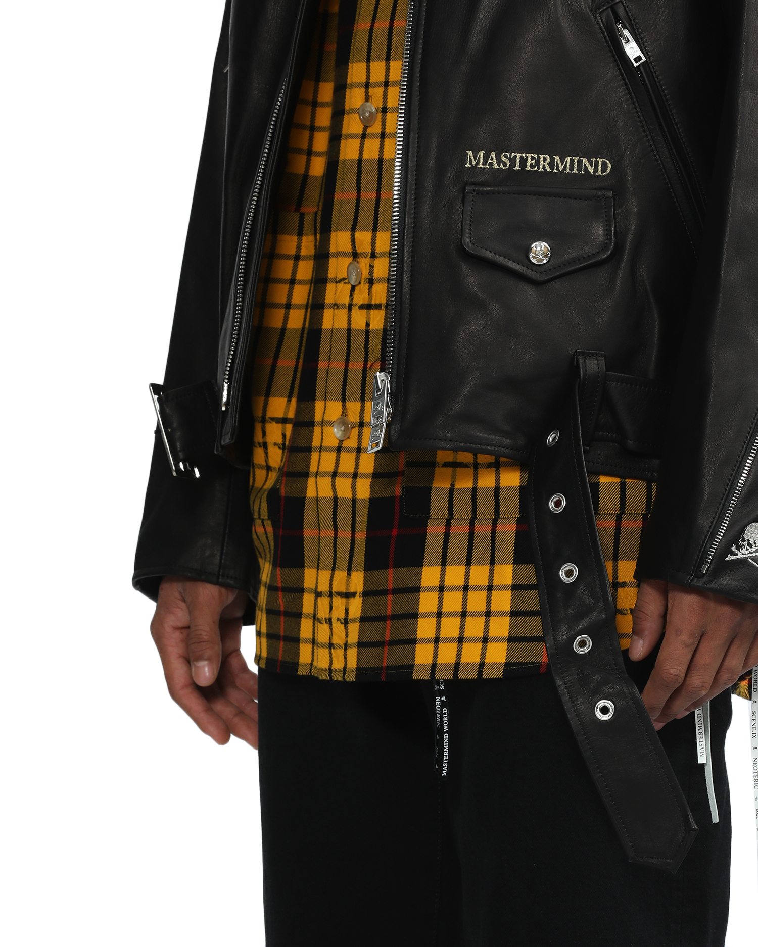 MASTERMIND WORLD Hooded leather jacket 