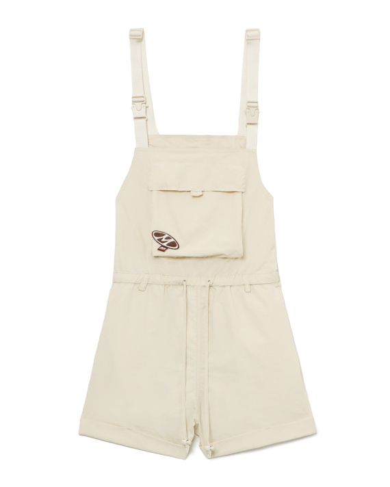 Mini Cream Logo overall shorts