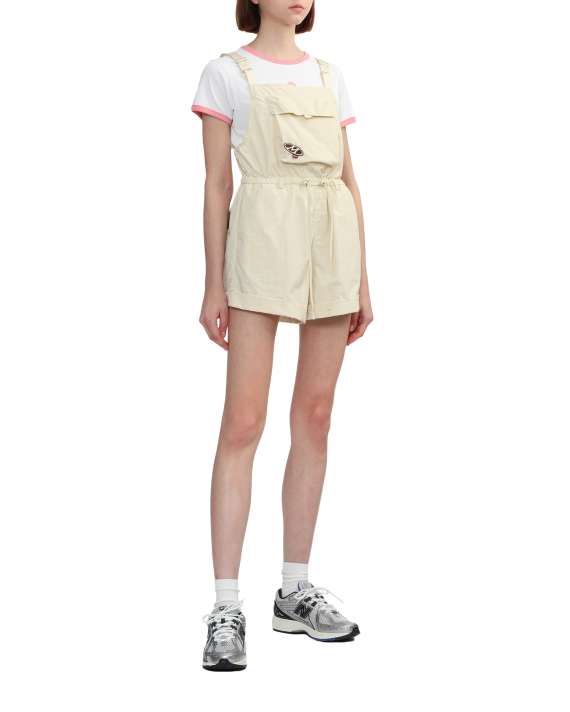 Mini Cream Logo overall shorts