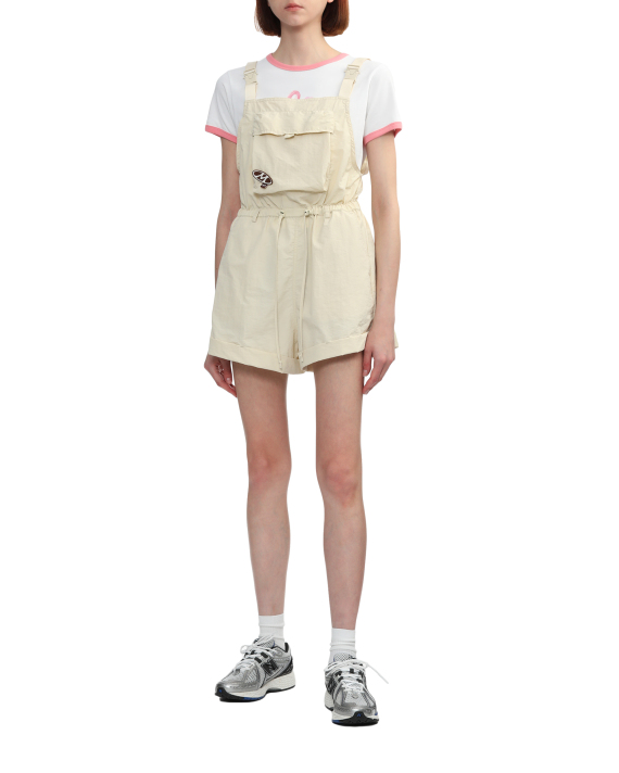 Mini Cream Logo overall shorts