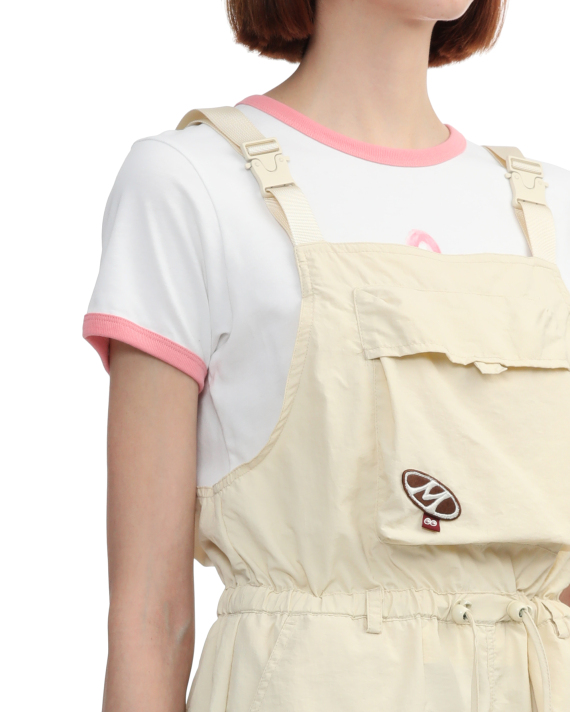 Mini Cream Logo overall shorts